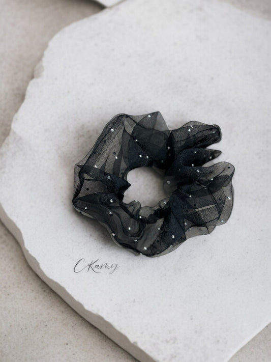 Chouchou tissu petits strass noir