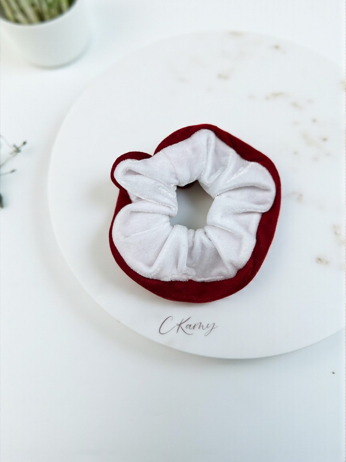 Chouchou velours bicolore blanc rouge