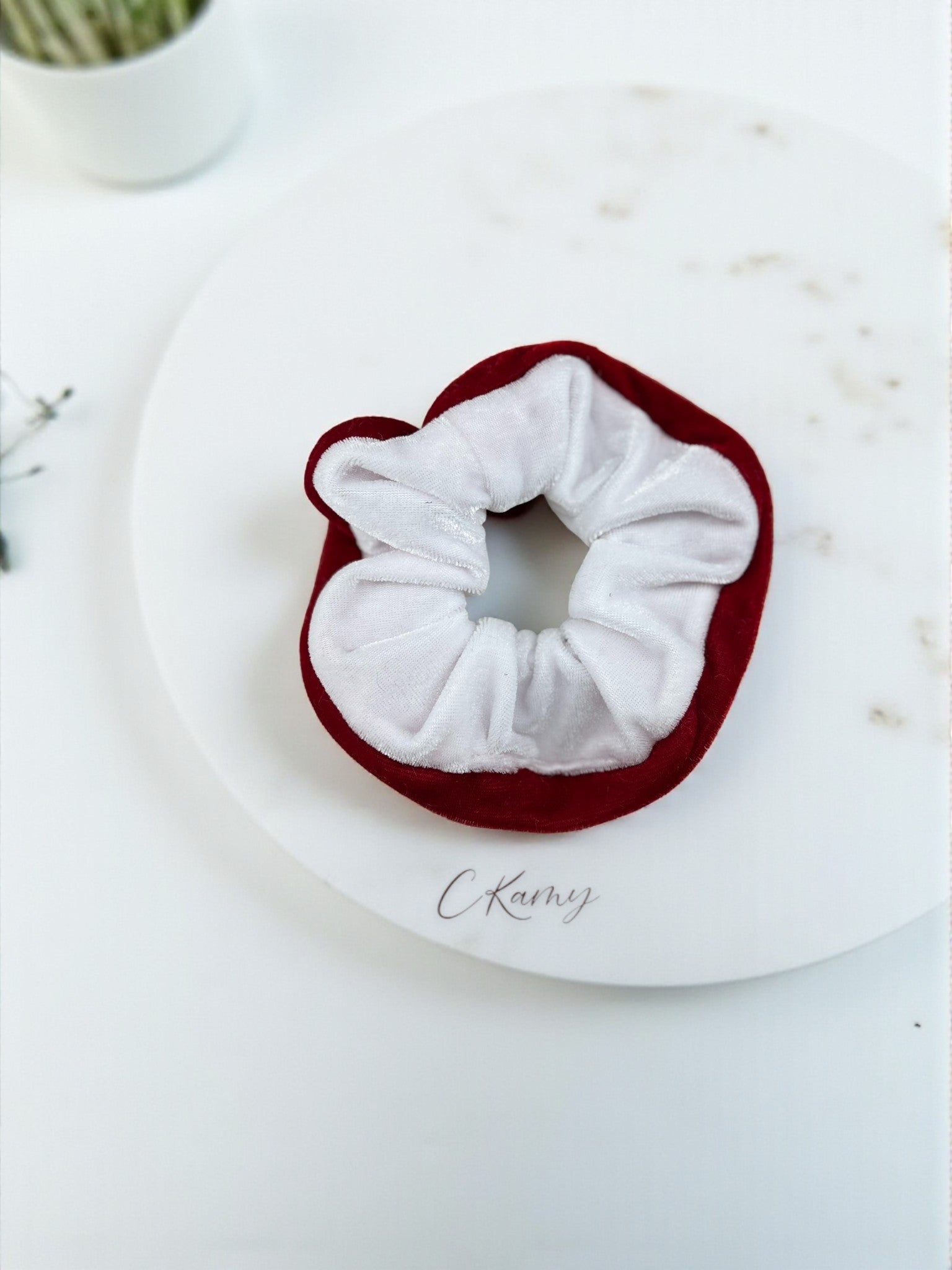 Chouchou velours bicolore blanc rouge