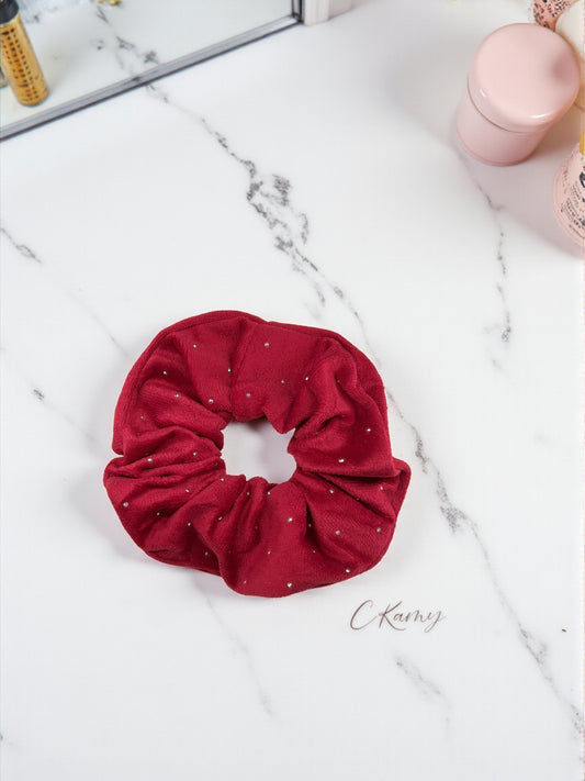 Chouchou velours petits strass rouge