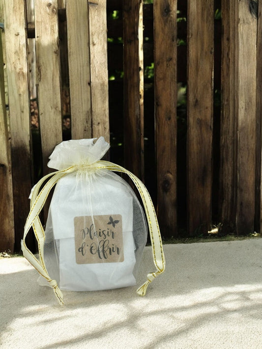 Pochette en tissu, emballage cadeau réutilisable. Modèle : Blanc.