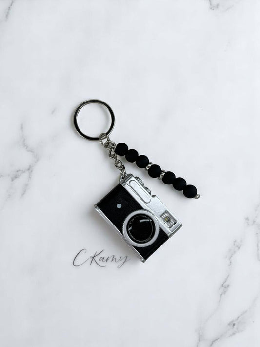 Porte clé personnalisé appareil photo vintage noir