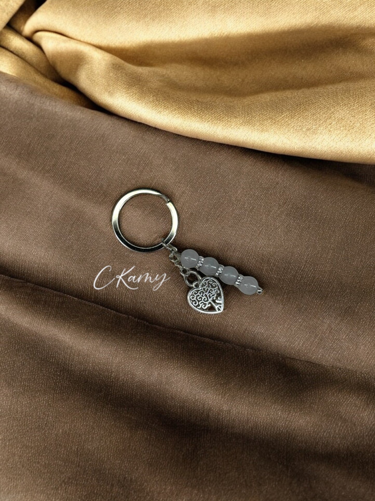 Porte clé personnalisé arbre de vie coeur gris