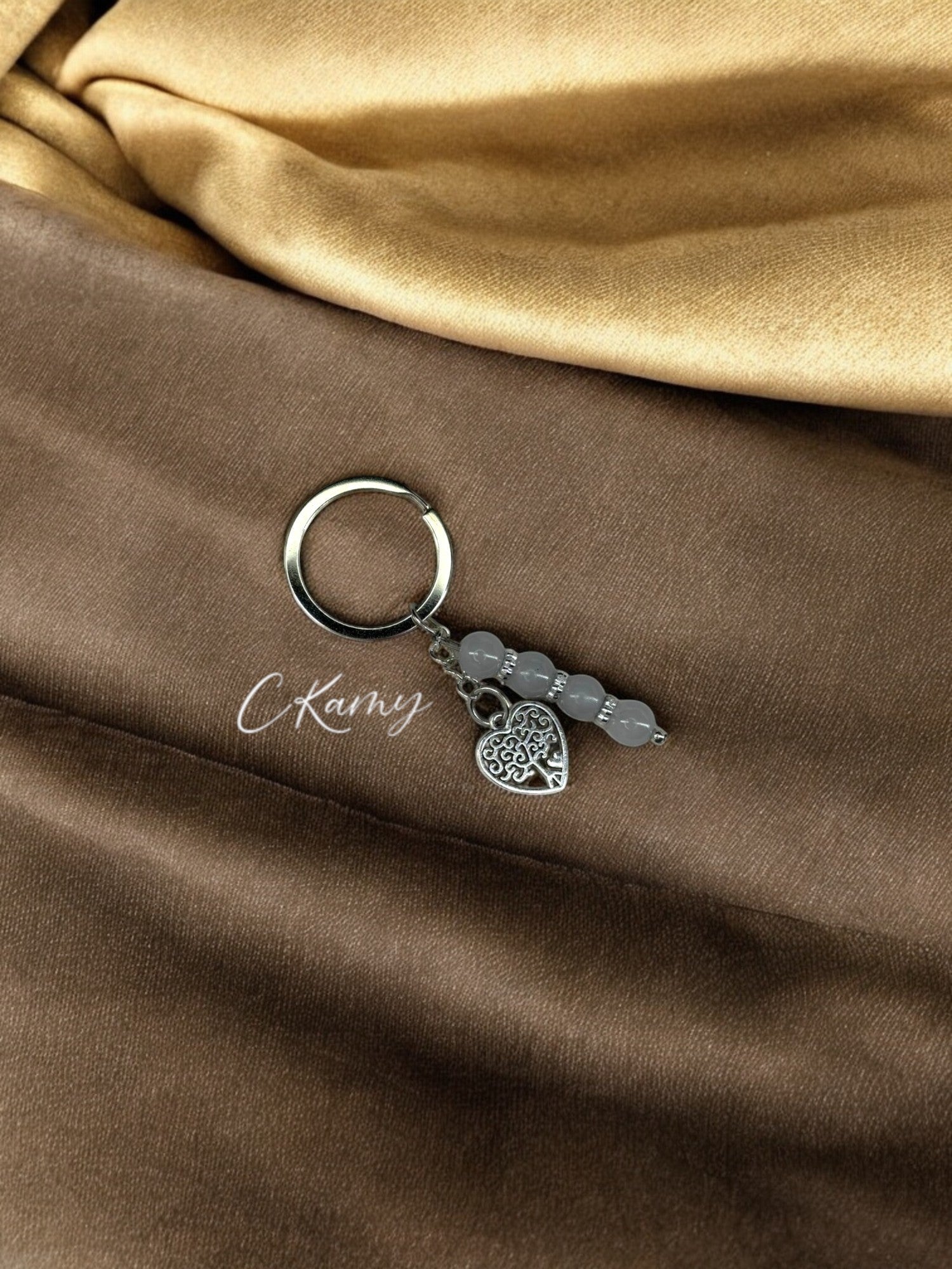 Porte clé personnalisé arbre de vie coeur gris