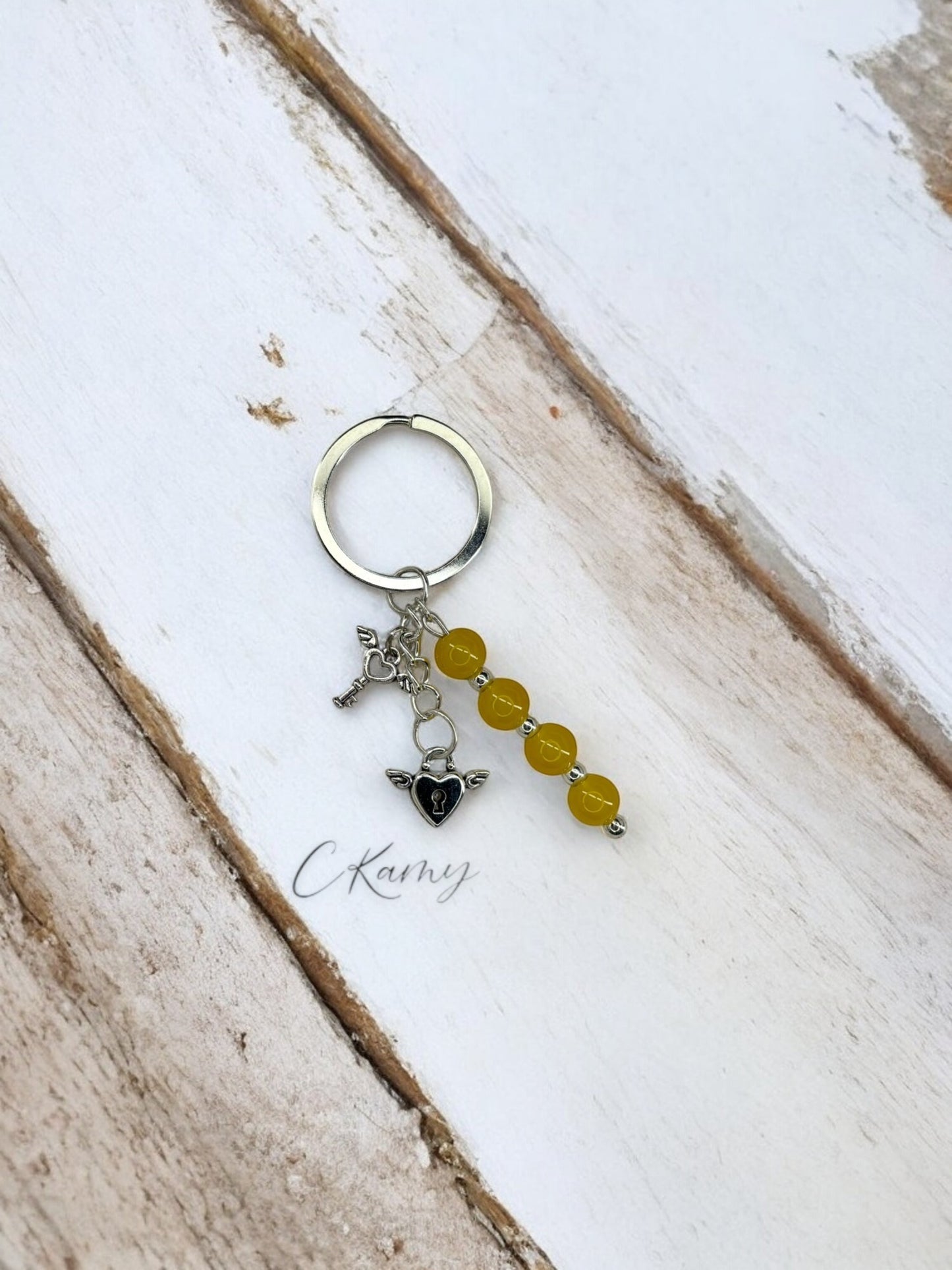 Porte clé personnalisé cadenas clés jaune orangé