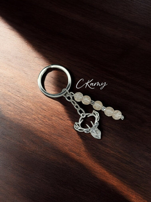 Porte clé personnalisé cerf beige anneau rond