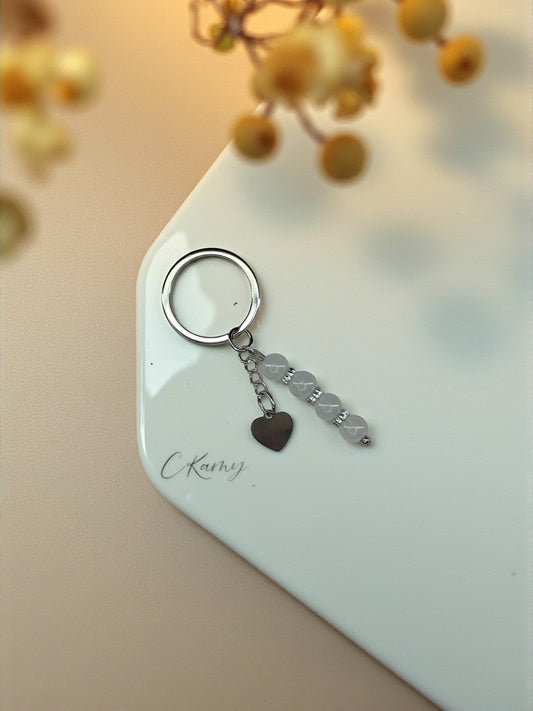Porte clé personnalisé coeur plat blanc grisé