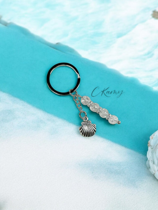 Porte clé personnalisé coquillage coque transparent