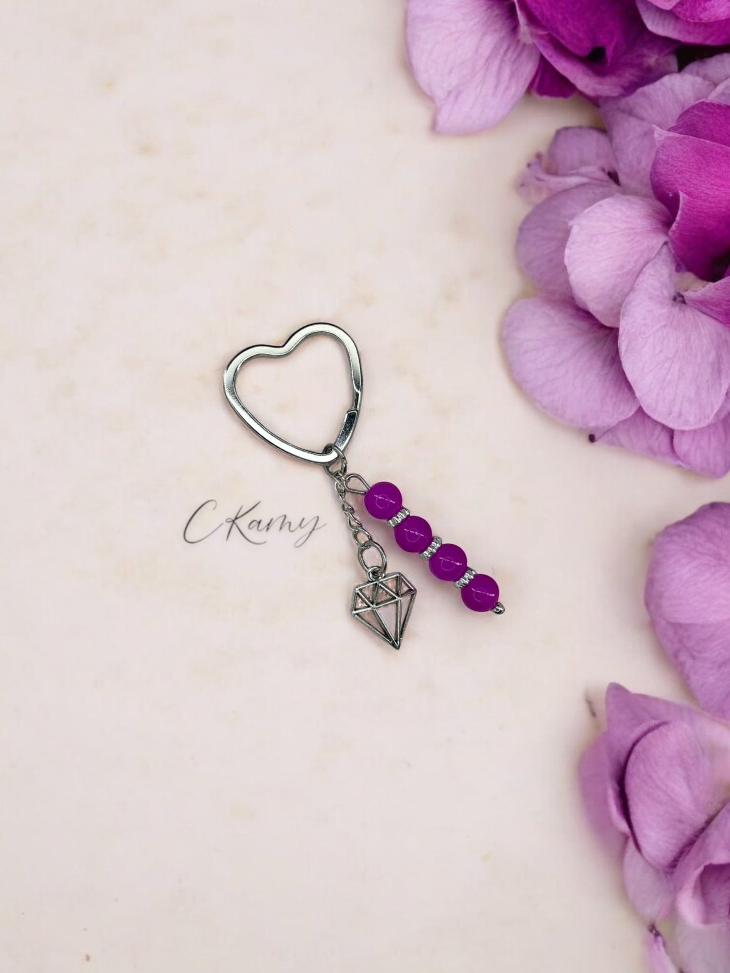 Porte clé personnalisé diamant rose flash