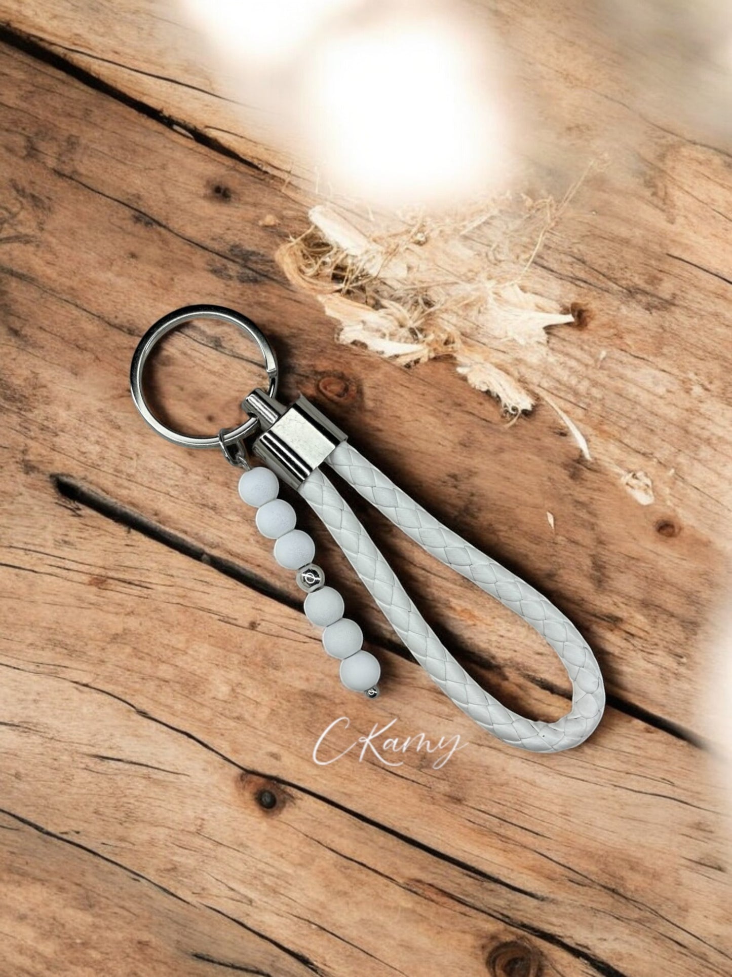 Porte clé personnalisé dragonne blanc