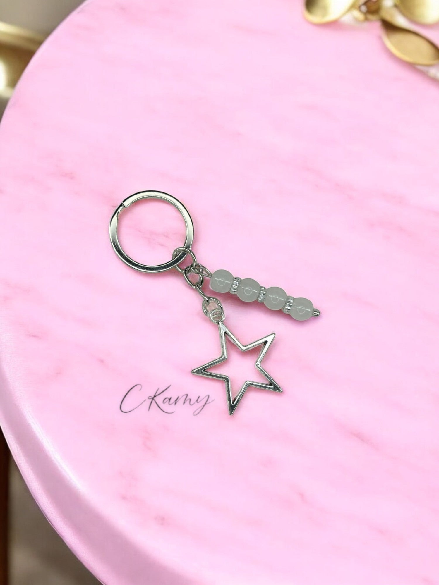 Porte clé personnalisé étoile blanc grisé