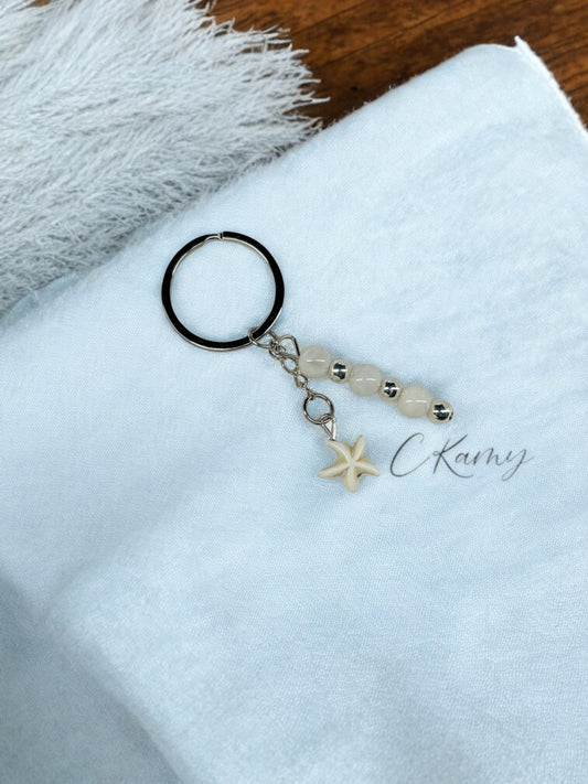 Porte clé personnalisé étoile de mer blanc anneau rond
