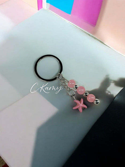 Porte clé personnalisé étoile de mer rose anneau rond