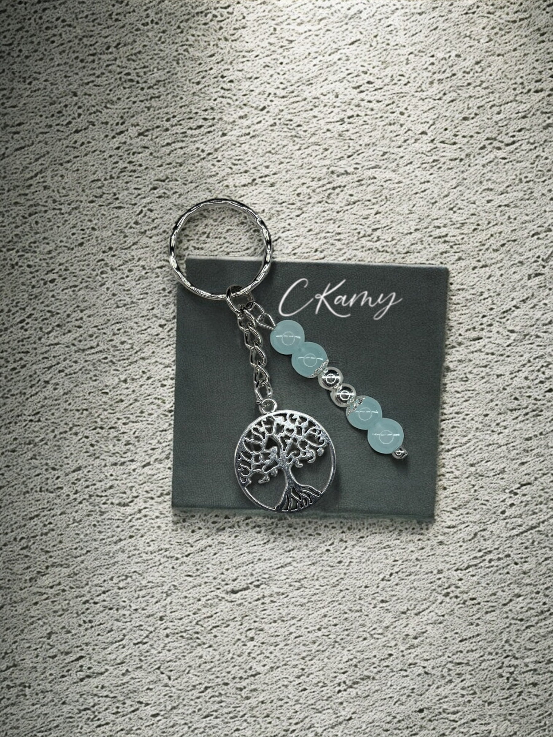 Porte clé personnalisé grand arbre de vie bleu clair