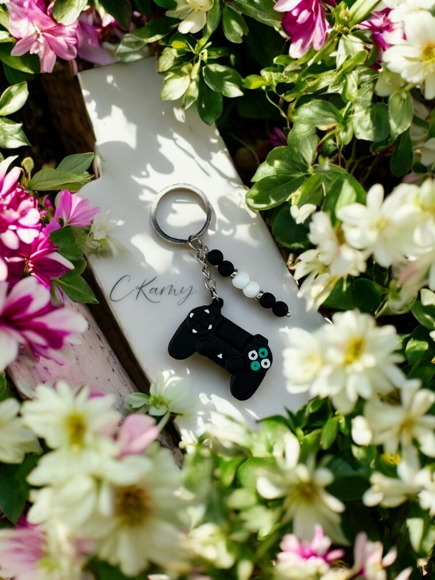 Porte clé personnalisé manette play noir