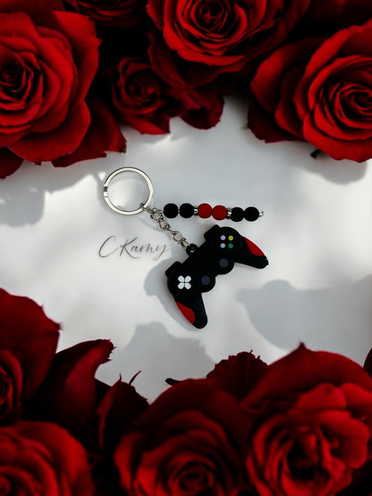 Porte clé personnalisé manette play noir rouge