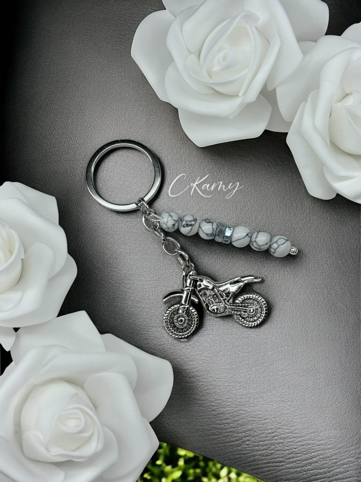Porte clé personnalisé moto cross blanc