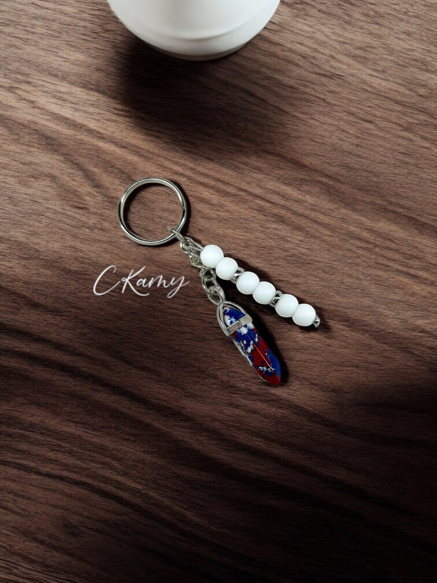 Porte clé personnalisé pierre bleu rouge blanc