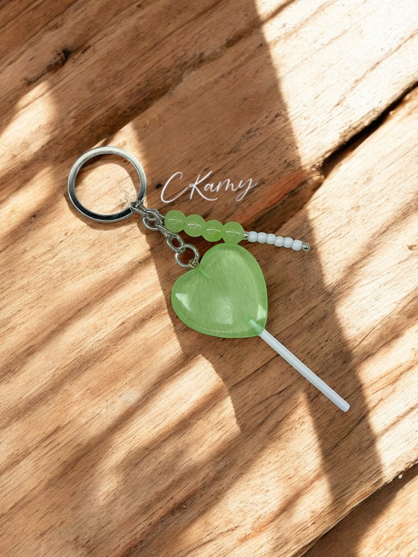 Porte clé personnalisé sucette coeur vert