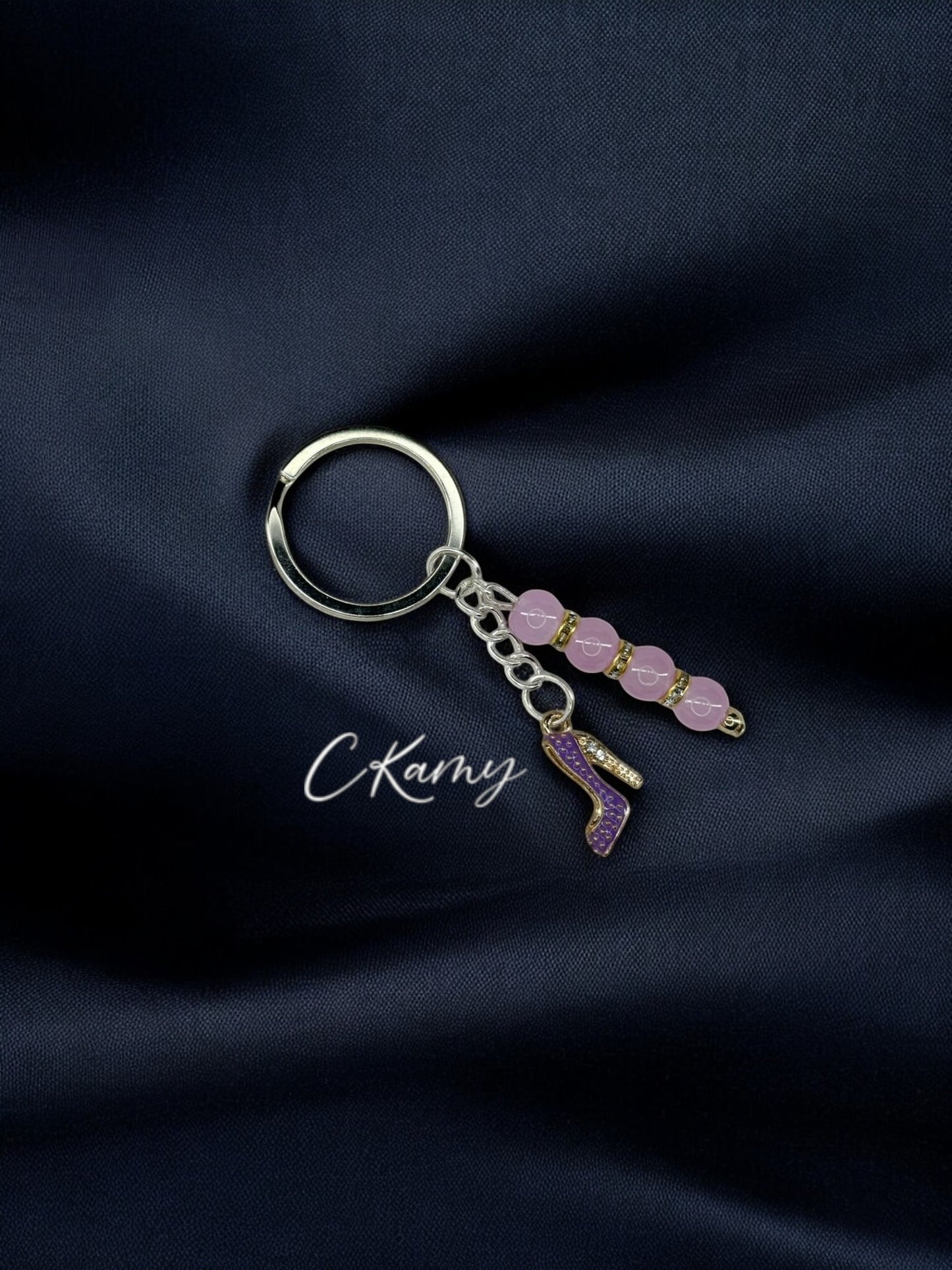 Porte clé personnalisé talon strass violet anneau rond