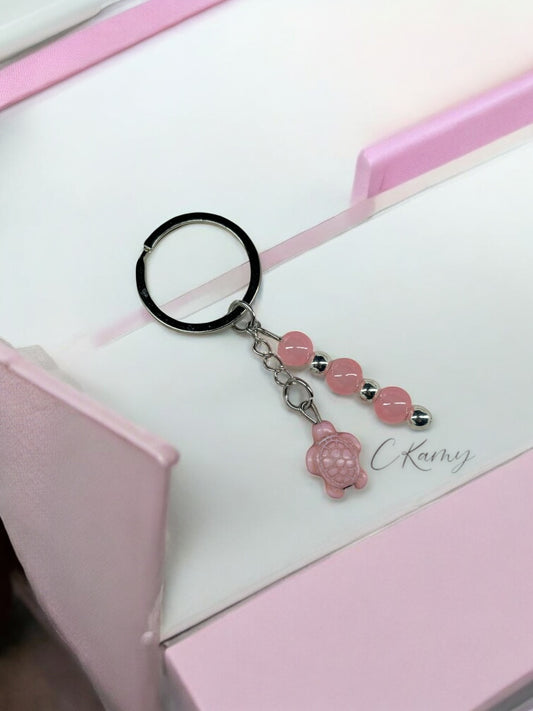 Porte clé personnalisé tortue rose anneau rond