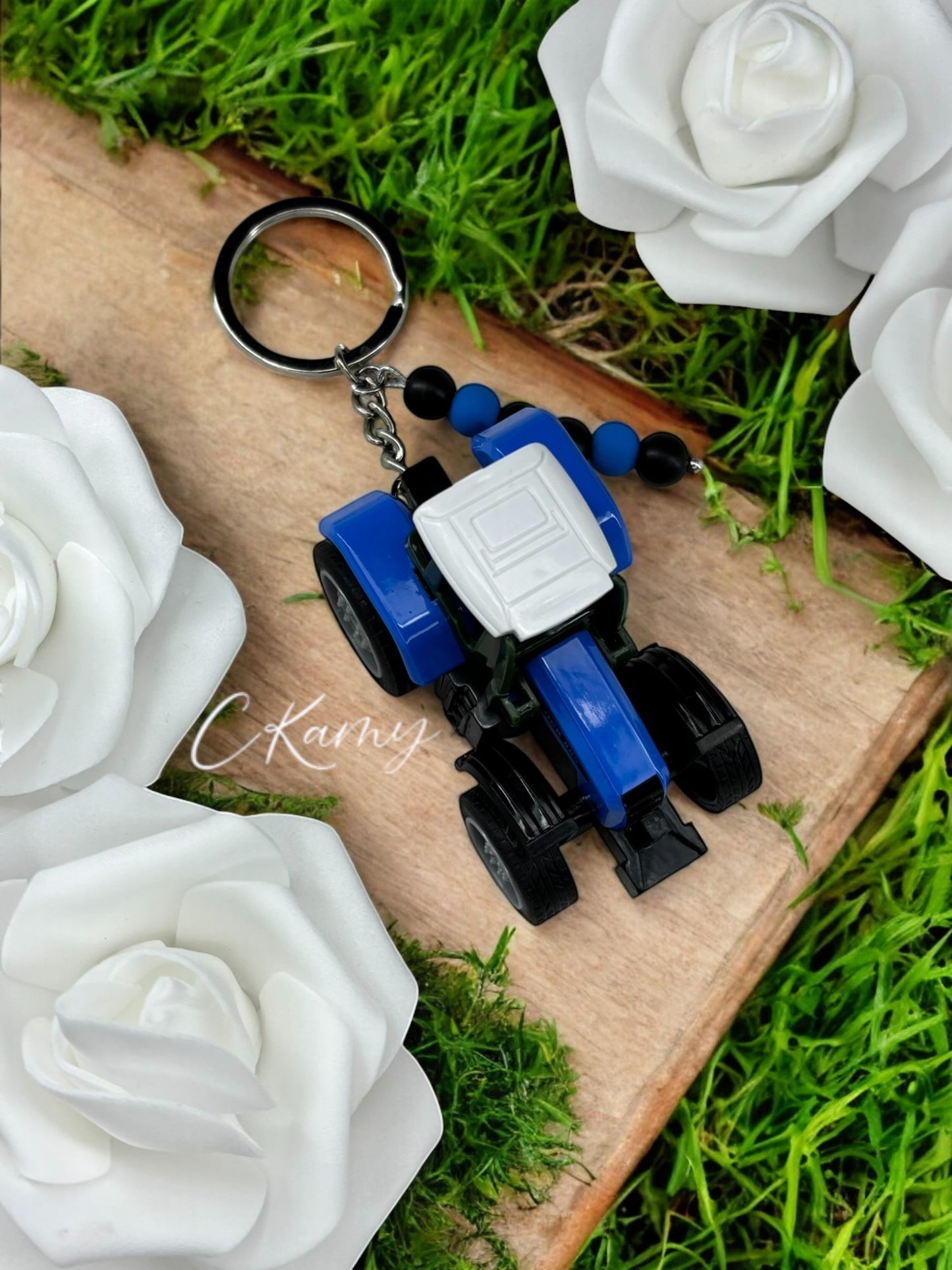 Porte clé personnalisé tracteur bleu