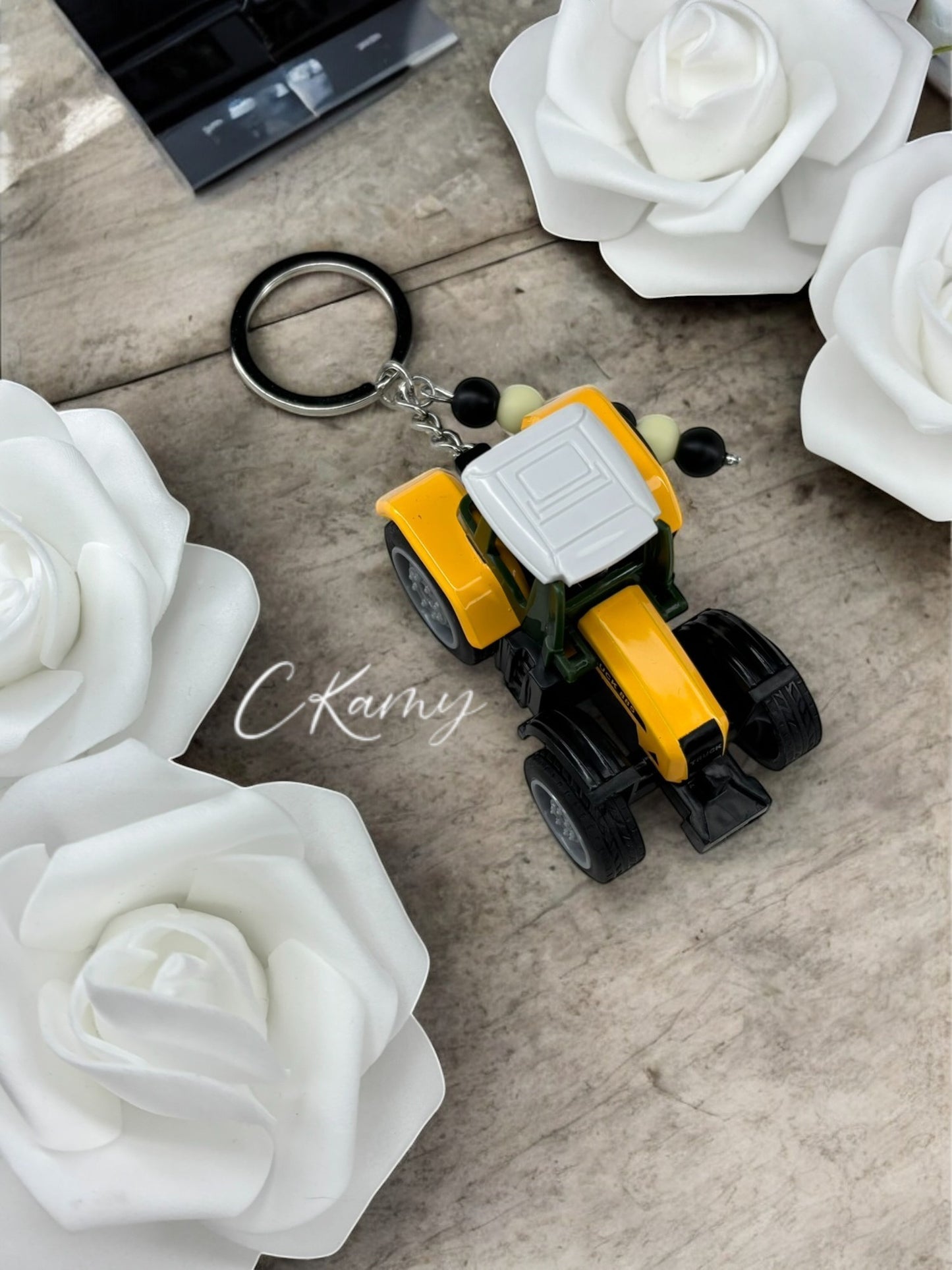 Porte clé personnalisé tracteur jaune