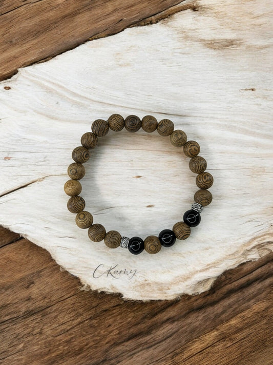 bracelet homme bois milieu alterné noir brillant
