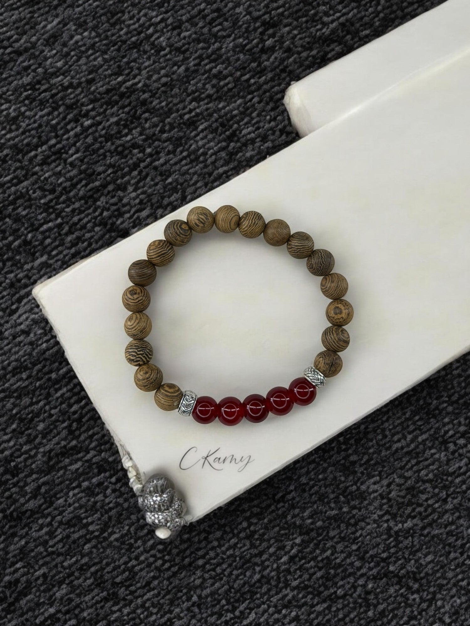 bracelet homme bois milieu entier rouge