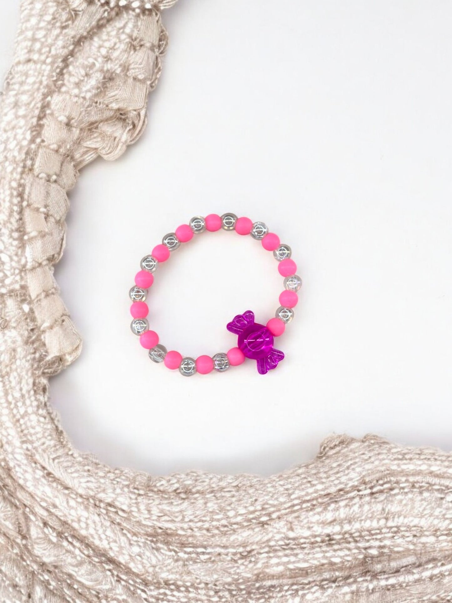 Bracelet enfant bonbon alterné rose transparent