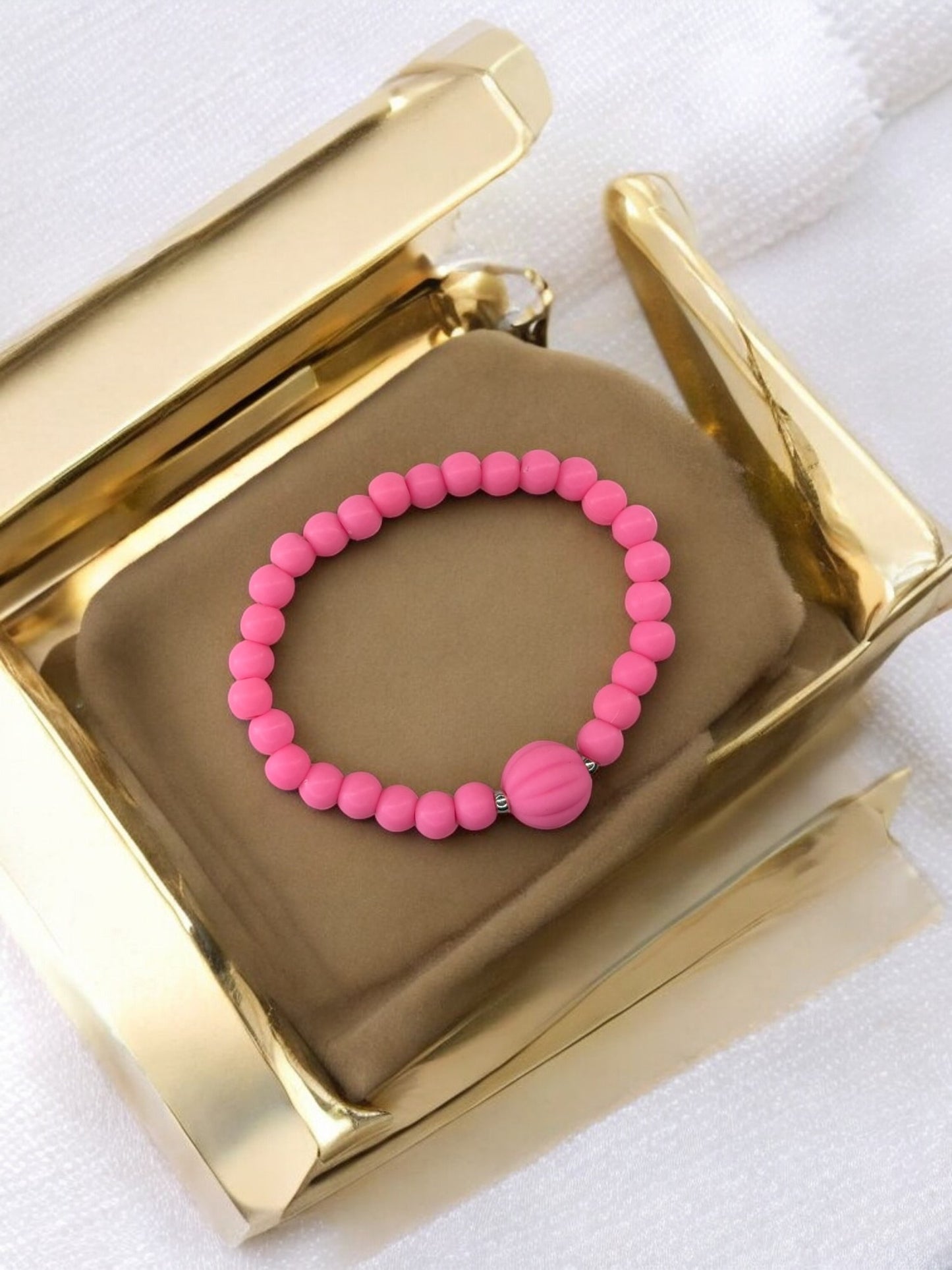 Bracelet enfant citrouille perles rose