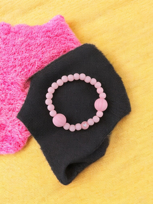 Bracelet enfant citrouilles rose clair coeur blanc