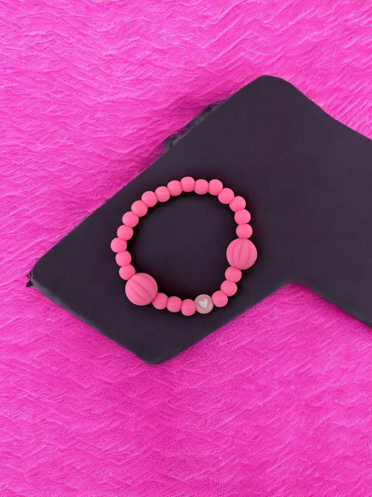 Bracelet enfant citrouilles rose coeur blanc