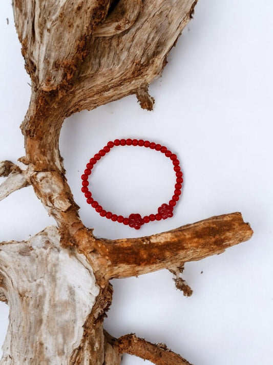 Bracelet enfant deux fleurs rouge