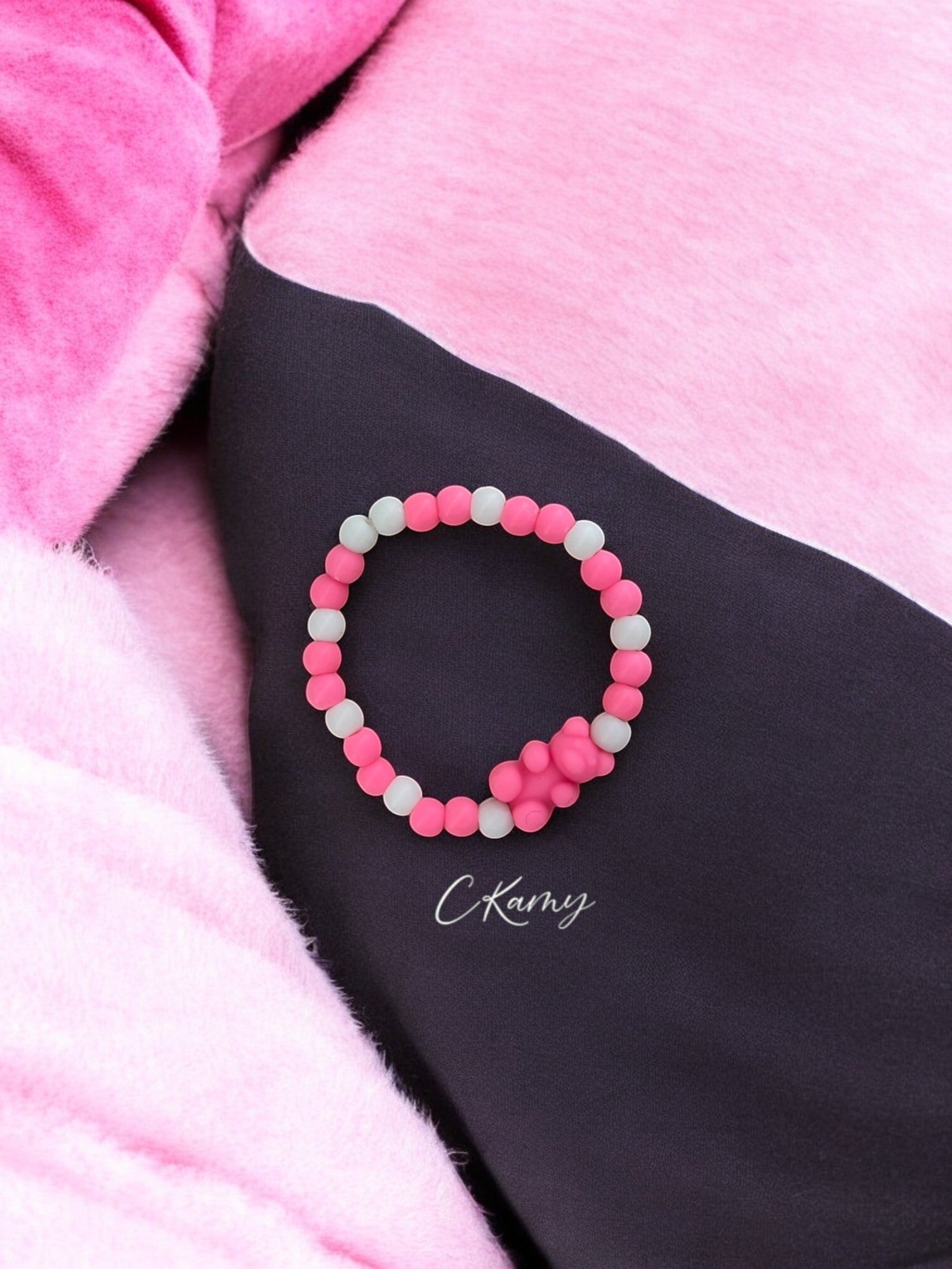 Bracelet enfant nounours alterné rose