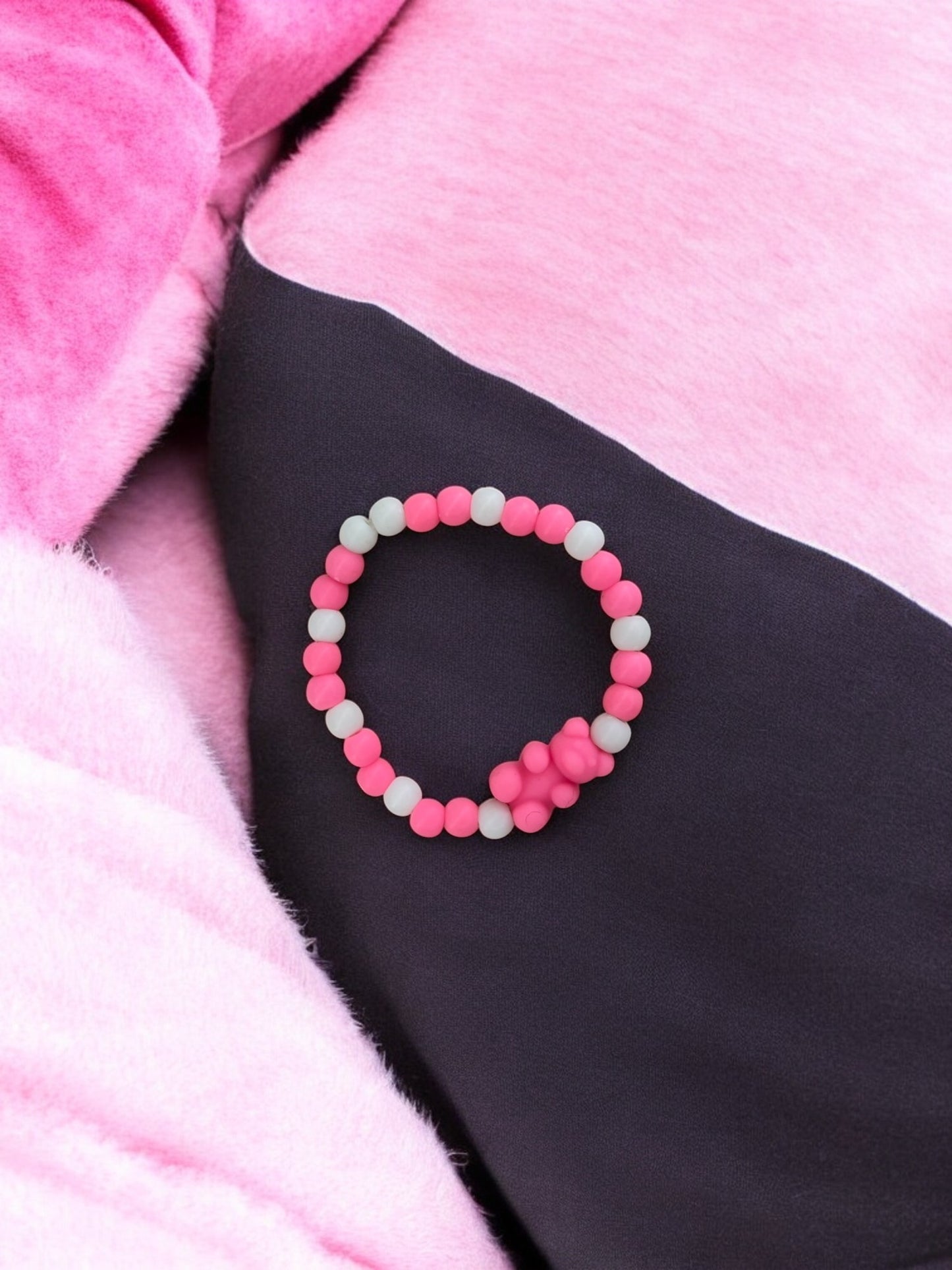Bracelet enfant nounours alterné rose