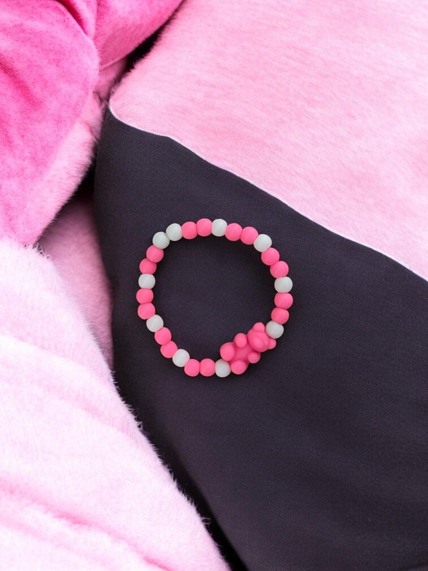 Bracelet enfant nounours alterné rose