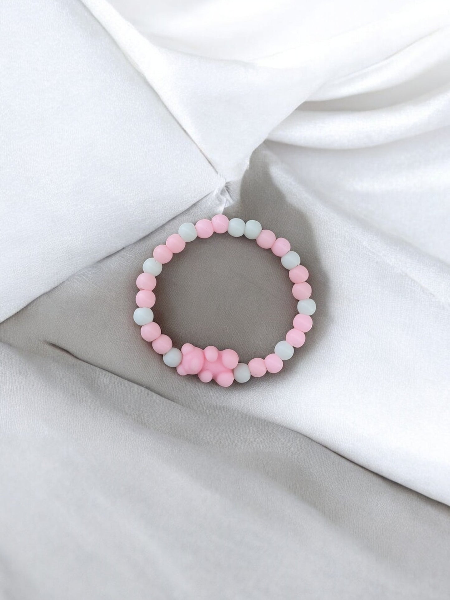 Bracelet enfant nounours alterné rose clair