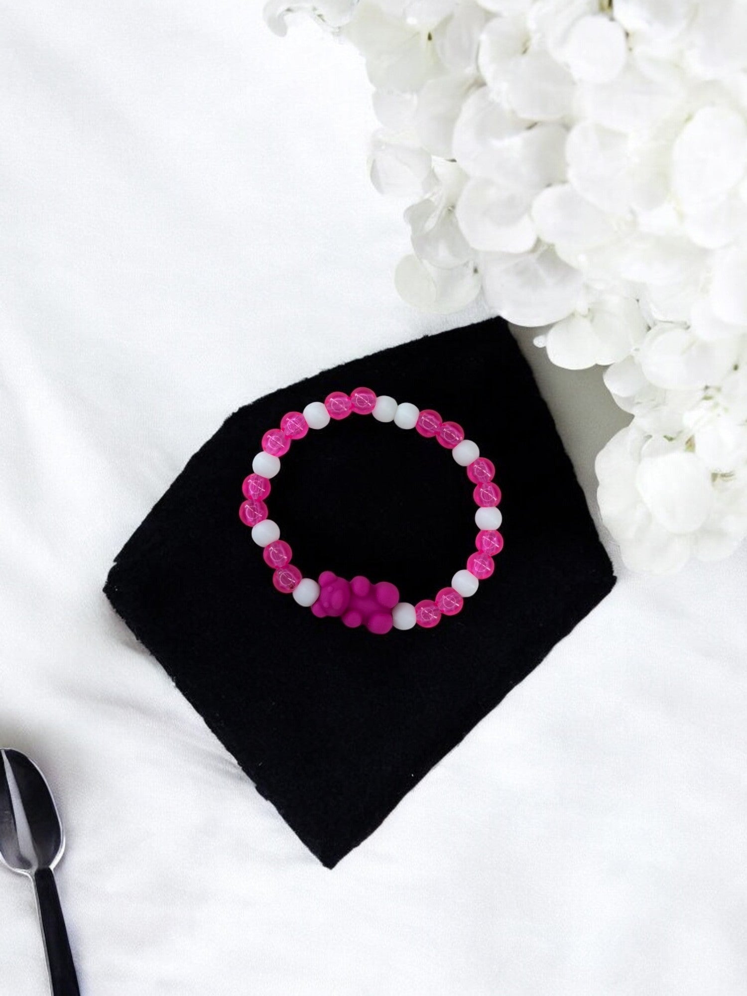 Bracelet enfant nounours alterné rose framboise