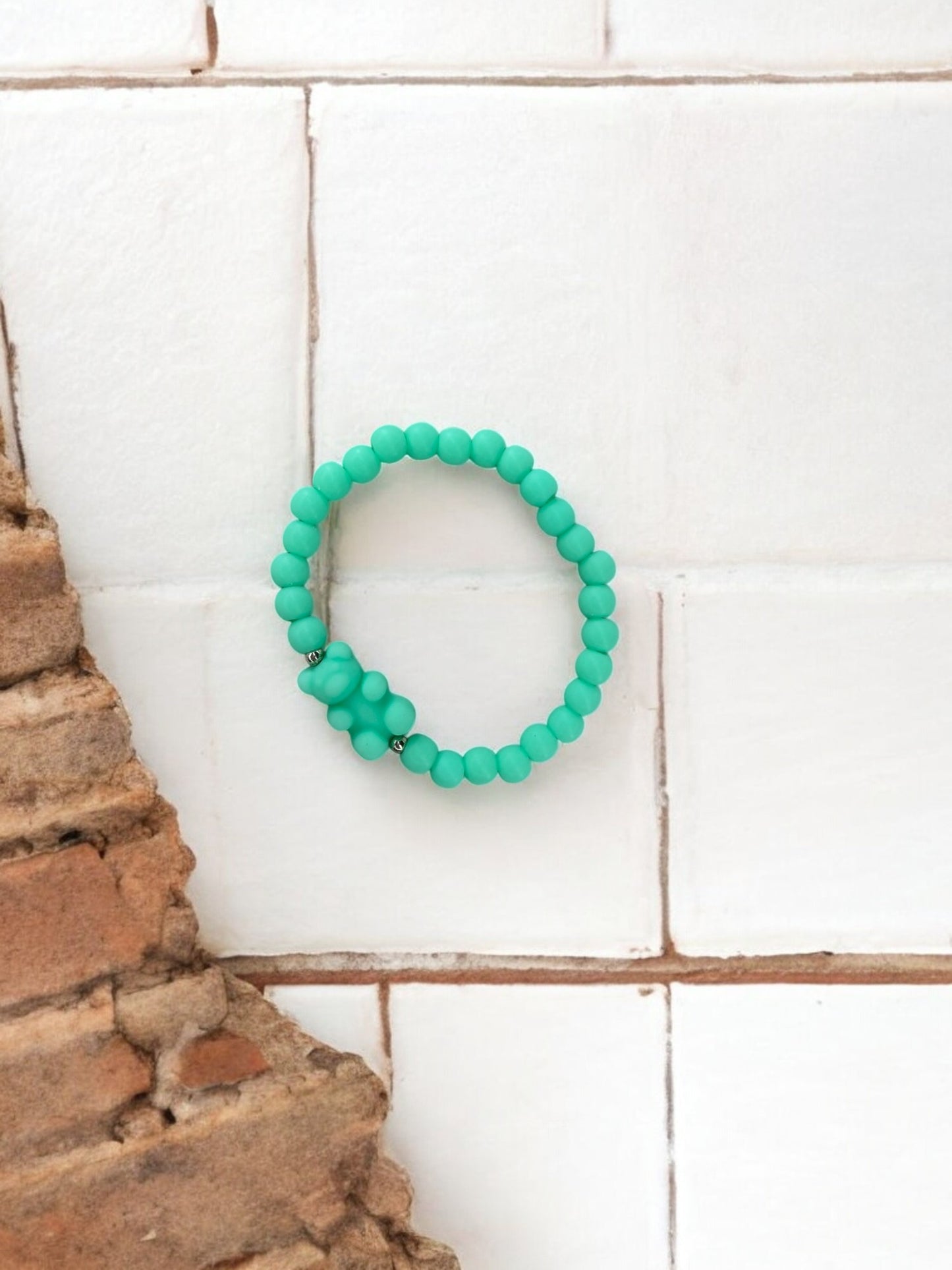 Bracelet enfant nounours perles bleu vert