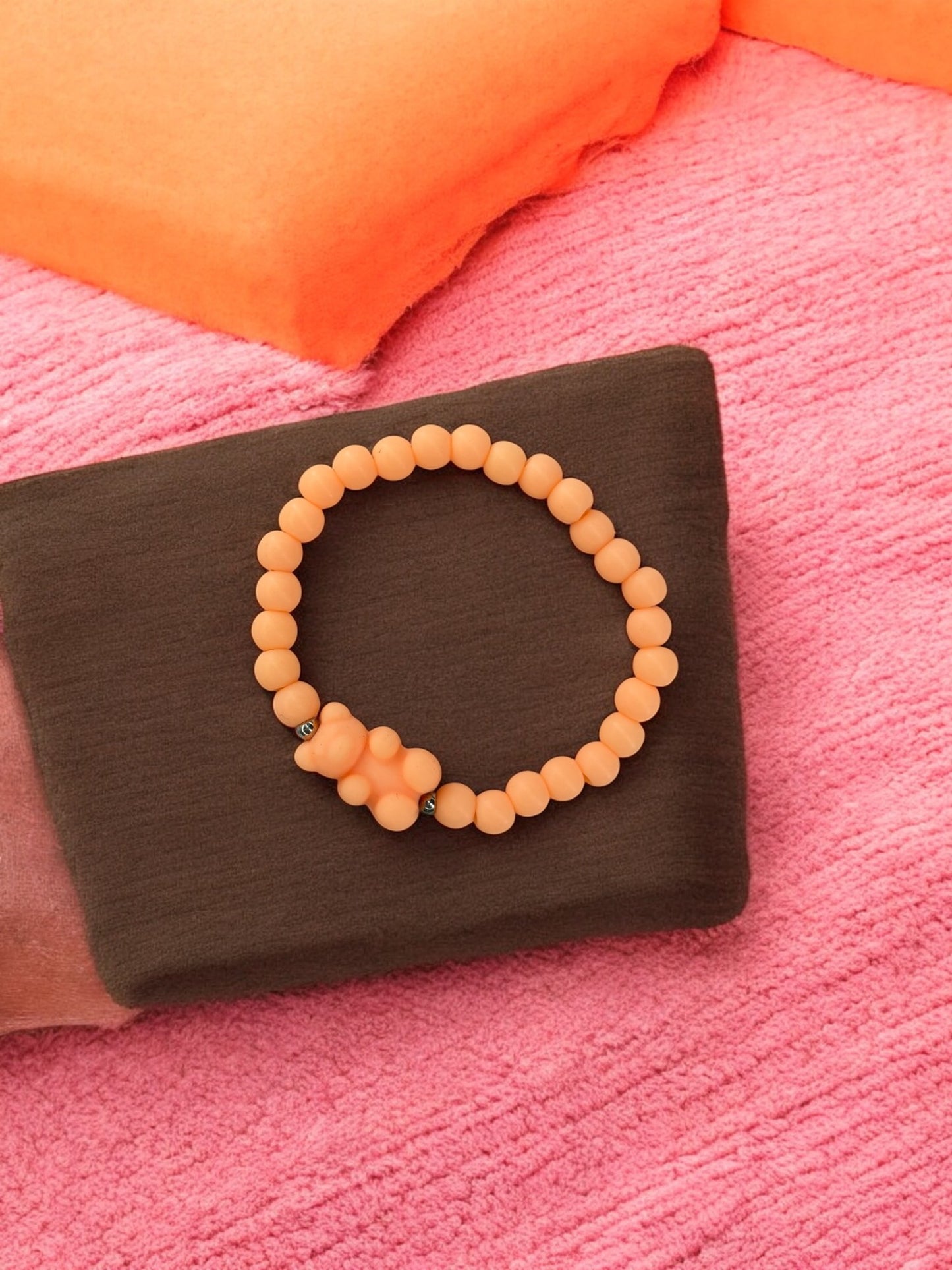 Bracelet enfant nounours perles orange