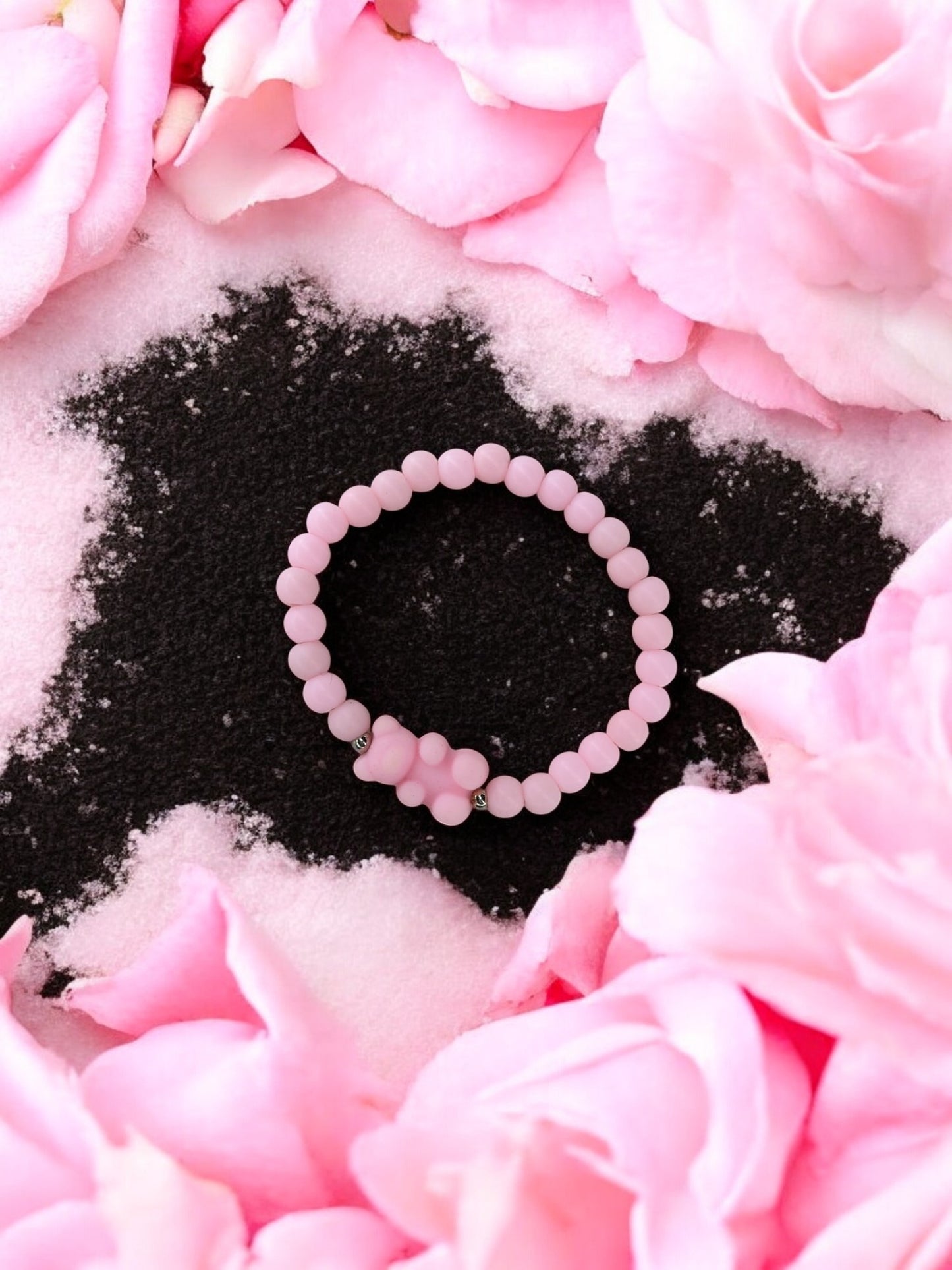 Bracelet enfant nounours perles rose clair