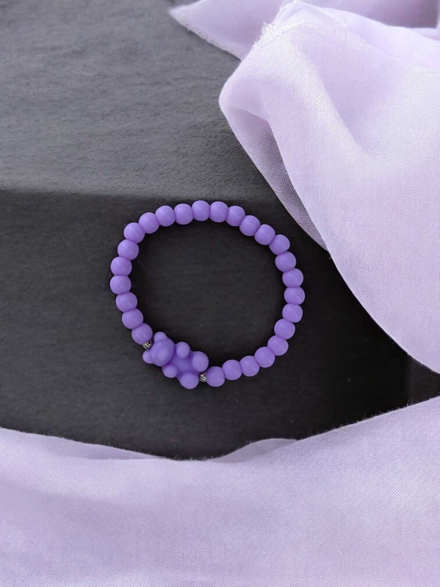 Bracelet enfant nounours perles violet