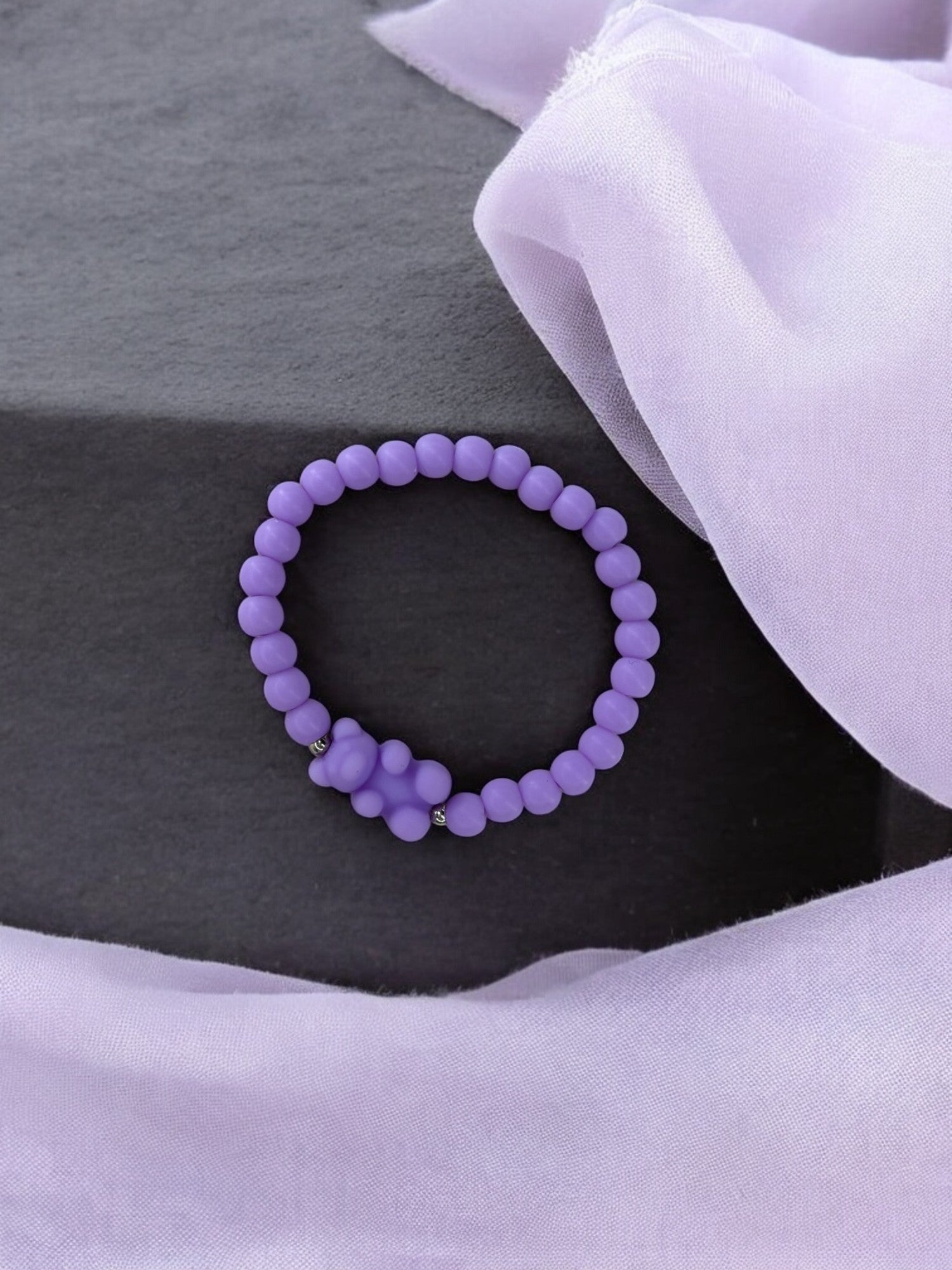 Bracelet enfant nounours perles violet