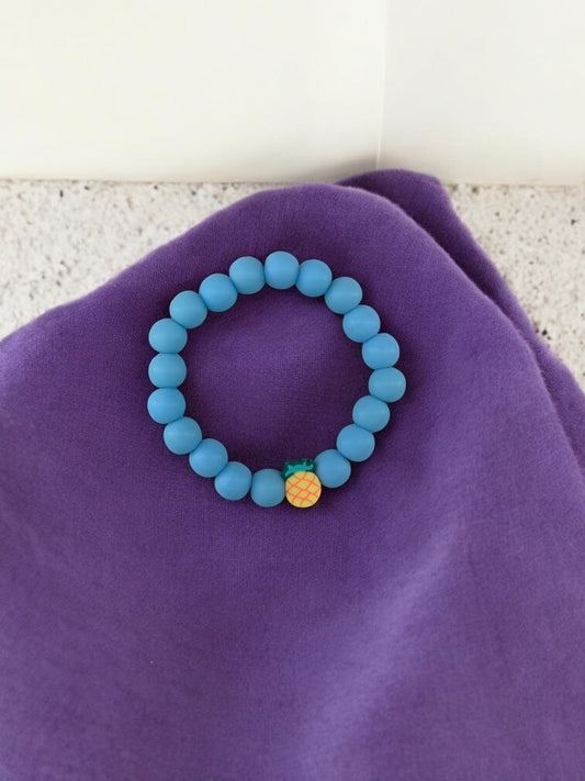 Bracelet enfant perles bleu foncé ananas