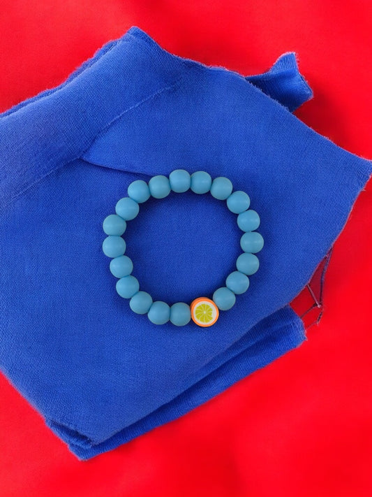 Bracelet enfant perles bleu foncé orange