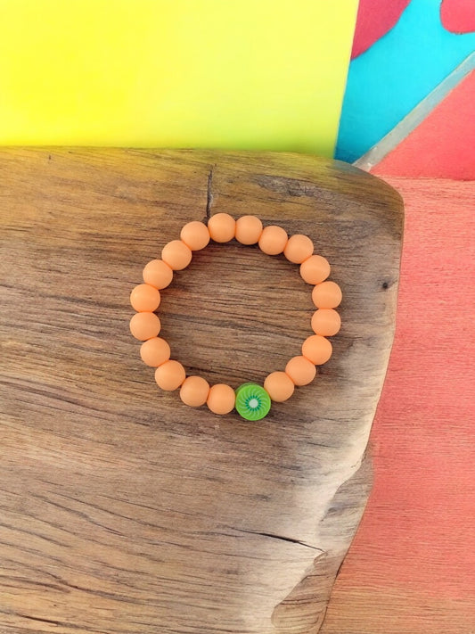 Bracelet enfant perles orange kiwi