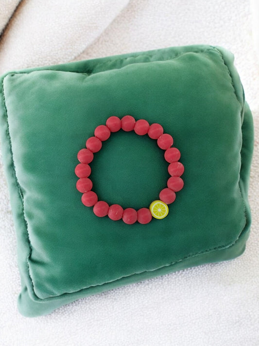 Bracelet enfant perles rose foncé citron