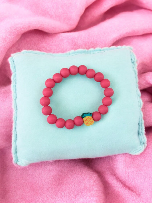 Bracelet enfant perles rose vif ananas
