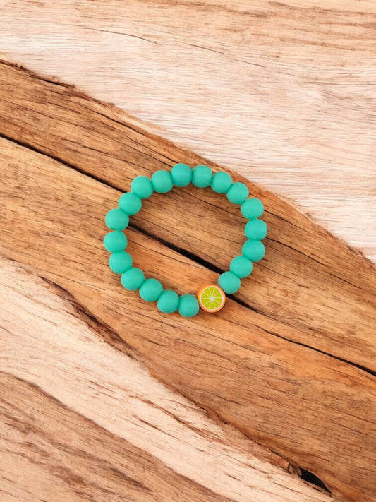 Bracelet enfant perles vert foncé orange